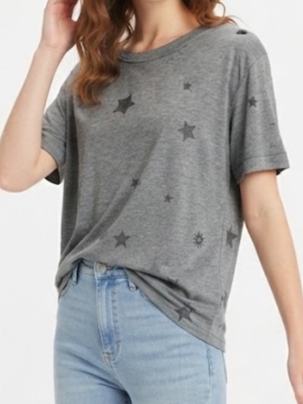 Splendid Gray Star-Print Short Sleeve Tee - Women Size XL